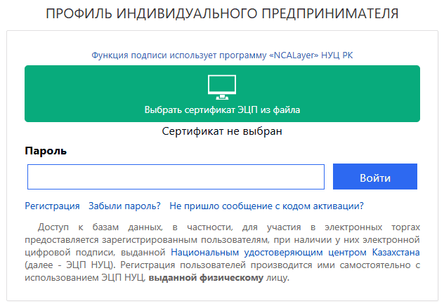 E-Qazyna форма входа в личный кабинет индивидуального предпринимателя